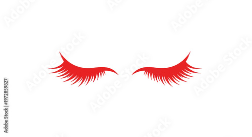 Vibrant Red Eyelashes on White Background, Closed Eyes, Beauty Concept