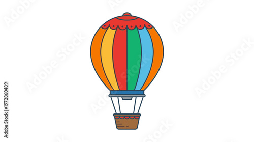Colorful Hot Air Balloon Illustration with Bright Stripes Isolated on White Background