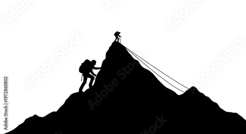 Silhouette of Ascent: A climber ascends a mountain. The image embodies challenge, determination, and the pursuit of conquering challenges.