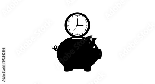 Time is Money Concept: A symbolic representation of saving time and resources, visualized with a piggy bank topped by a classic clock, depicting the essence of efficiency.