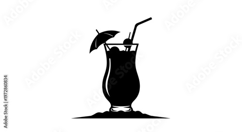 Tropical Cocktail Silhouette: A sleek silhouette of an enticing tropical cocktail, garnished with a tiny umbrella and a cherry, evokes refreshing flavors and a sense of carefree leisure.