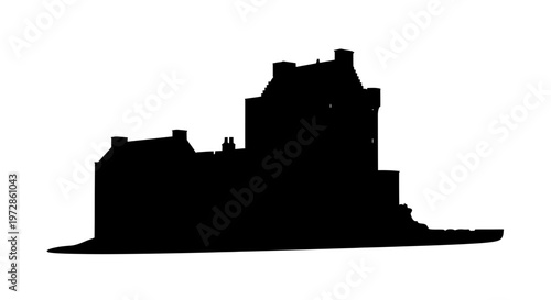 Silhouette of a Majestic Fortress: The dark silhouette of an ancient fortress, a timeless symbol of history and enduring strength, stands tall.