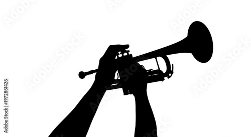 Silhouette Serenade: The silhouetted form of a musician, cradling a trumpet, comes alive, against a stark backdrop. The interplay of light and shadow highlights the instrument. 