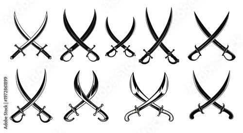 Collection of Repeated Crossed Swords Icons for Graphic Design.