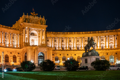 Photography Vienna, Austria – September 27, 2023 - Hofburg Imperial Palace Night Illumination Vienna