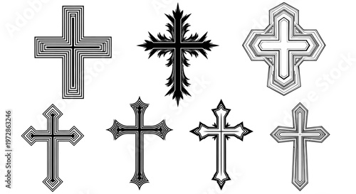 Assorted Christian Crosses in a Stone Heritage Display.