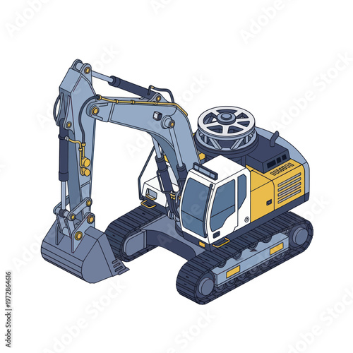 Heavy-duty excavator machine for construction and earthmoving operations.