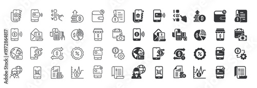 Finance thin line and solid icon set. Multi series icon collection. Web minimal icons