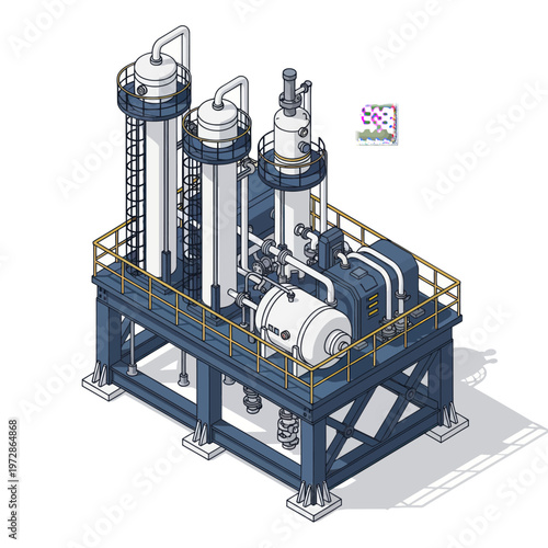 Industrial Chemical Processing Plant Equipment Illustration.