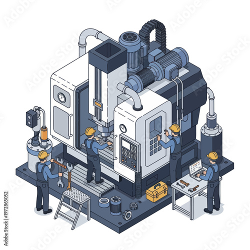 Industrial CNC machine maintenance and repair by skilled engineers.