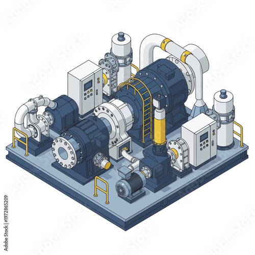 Industrial Compressor System Isometric View.