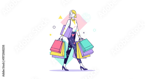 Woman Shopping Bags, Fashionable Woman Carrying Shopping Bags, Retail Therapy