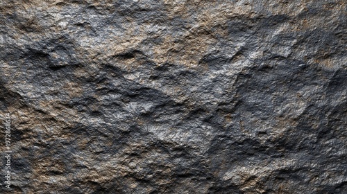 Detailed close-up of a raw, unpolished granite surface with prominent quartz veins, showcasing natural mineral texture and earthy tones.