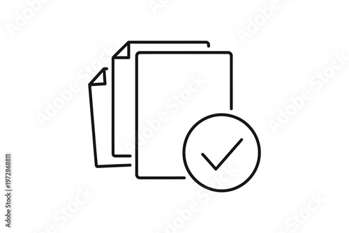 Black and white stack of documents with checkmark paperwork