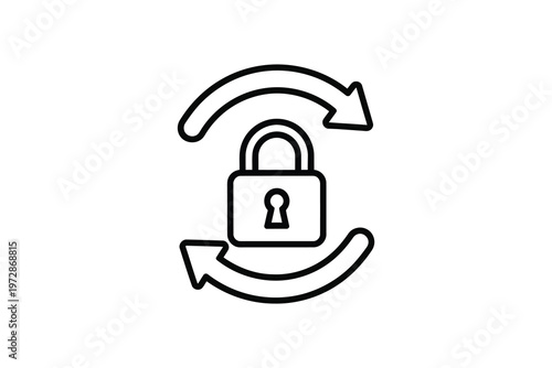 Black and white padlock with circular arrows security