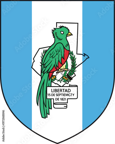 Guatemala national coat of arms emblem featuring quetzal bird symbol isolated on white background vector