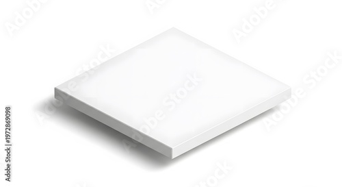 Blank isometric white square platform or product display stand with subtle shadow, isolated on a white background for presentations.