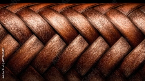 Close-up of intricate woven wood texture displaying a rich brown braided pattern