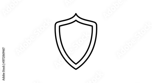 Shield icon for security and protection. Simple minimalist outline symbol representing safety, defense, and privacy. Graphic element.