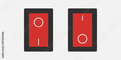 Red Rocker Switches Set with Power On and Off Symbols