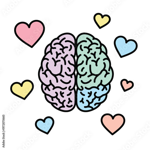 Brain with colorful hearts love mind 1.