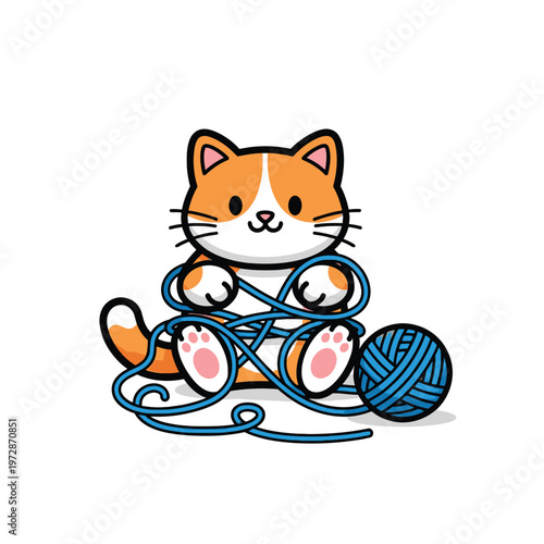 Cartoon cat playing with yarn ball 6.