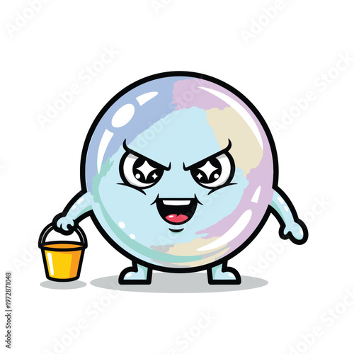 Angry bubblegum character with coffee cup.