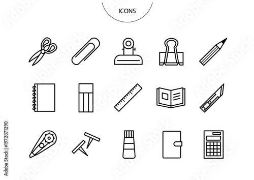 文房具　アイコン ピクトグラム　ベクター イラスト　セット