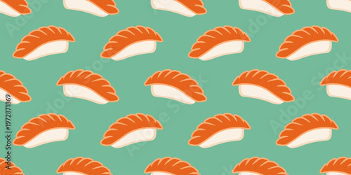 sushi seamless pattern background vector illustration. sushi ebi seamless pattern illustration. japanese sushi food icon illustration