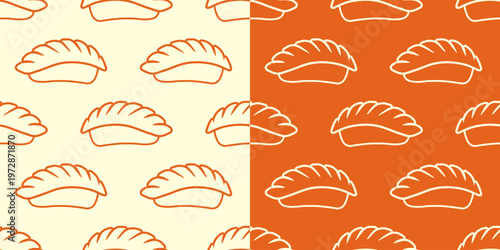 sushi seamless pattern background vector illustration. sushi ebi seamless pattern illustration. outline style sushi ebi on white and orange background illustration. japanese sushi food illustration