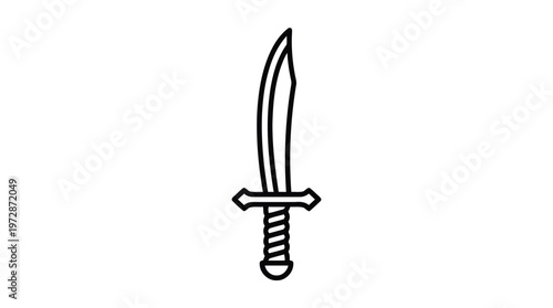 Minimalist Line Art Illustration of a Classic Curved Sword