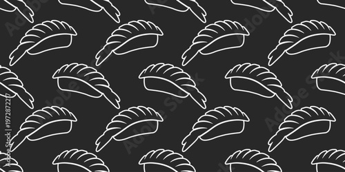 seamless pattern of sushi background vector illustration. outlined monochrome style nigiri ebi sushi seamless pattern vector illustration. japanese sushi food icon illustration