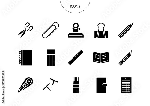 文房具　アイコン ピクトグラム　ベクター イラスト　セット