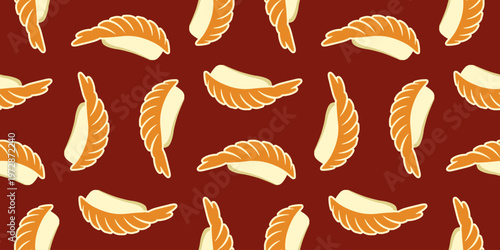 seamless pattern of sushi background vector illustration. nigiri ebi sushi seamless pattern on red background. japanese sushi food icon illustration