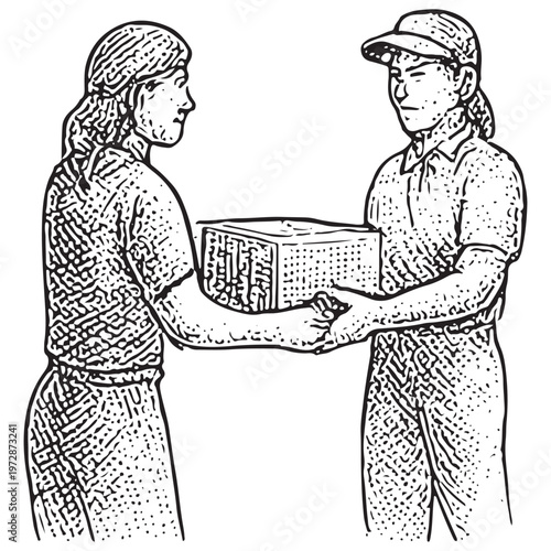 Courier Delivering Package to Customer Doorstep in Last Mile Delivery Service