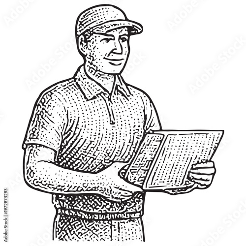 Courier Checking Delivery List on Clipboard for Logistics and Shipping Operations