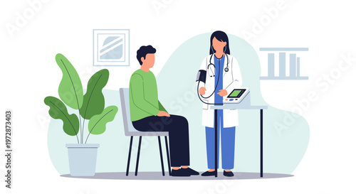 Doctor measuring patient's blood pressure, medical check-up in clinic, healthcare concept