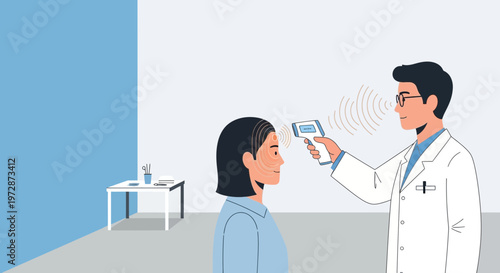 Doctor measuring patient's temperature with infrared thermometer, healthcare concept