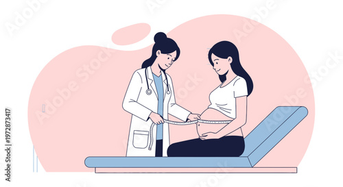 Doctor measuring pregnant woman's belly during prenatal checkup, healthcare concept