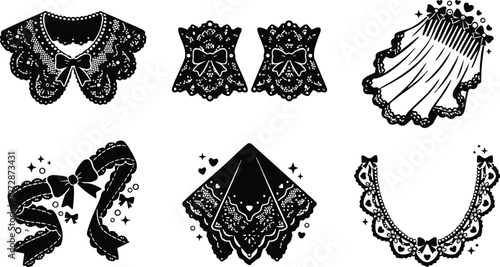 Black and white lace collar cuff veil and scarf vector art collection