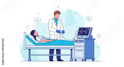 Doctor monitoring patient's vital signs on EKG machine in hospital room