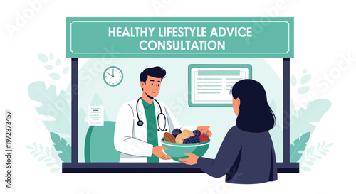 Doctor offers healthy fruit bowl during lifestyle consultation for wellness
