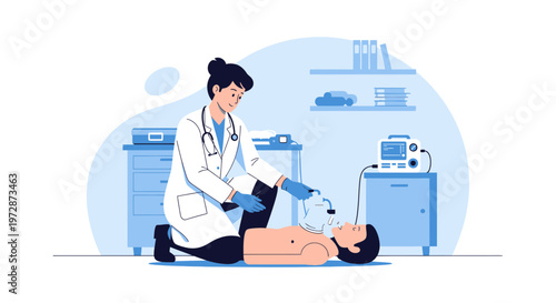 Doctor Performing CPR on Patient, Emergency Medical Care, Defibrillator Machine