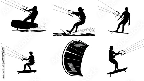 Sequence of a person surfing and engaging in water sports activities