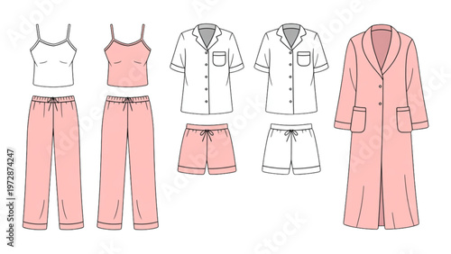 Flat illustration of various types of women's leggings and pants