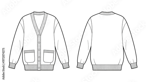 Classic v-neck cardigan sweater with buttoned front and ribbed cuffs and hem