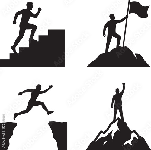 Goal Achievement Success Journey Growth Minimal People Vector Illustration Motivation Concept