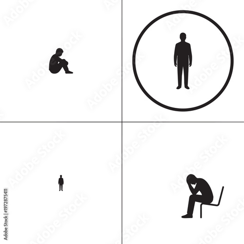 Social Isolation and Modern Loneliness Minimal People Vector Illustration Mental Health Concept