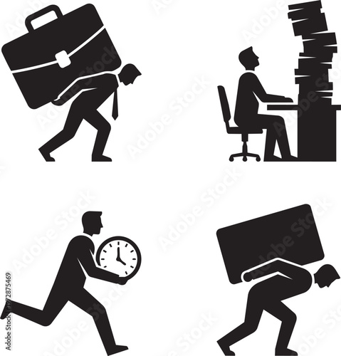 Work Life Imbalance Deadline Pressure Stress Minimal People Vector Illustration Burnout Concept