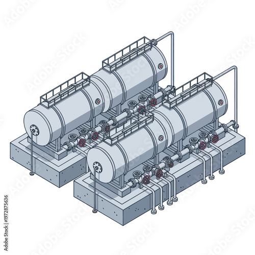 Industrial Storage Tanks and Piping System Illustration.